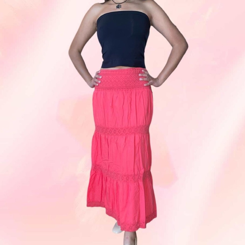 Peach layered maxi skirt